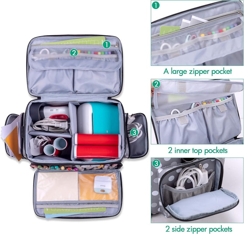 LUXJA Carrying Case Compatible with Cricut Joy and Easy Press Mini, Carrying Bag with Supplies Storage Sections, Polka Dots - Image 2